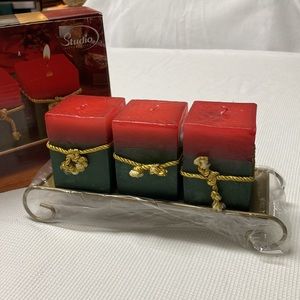 Ribbon Decorated Christmas Candle with Stand